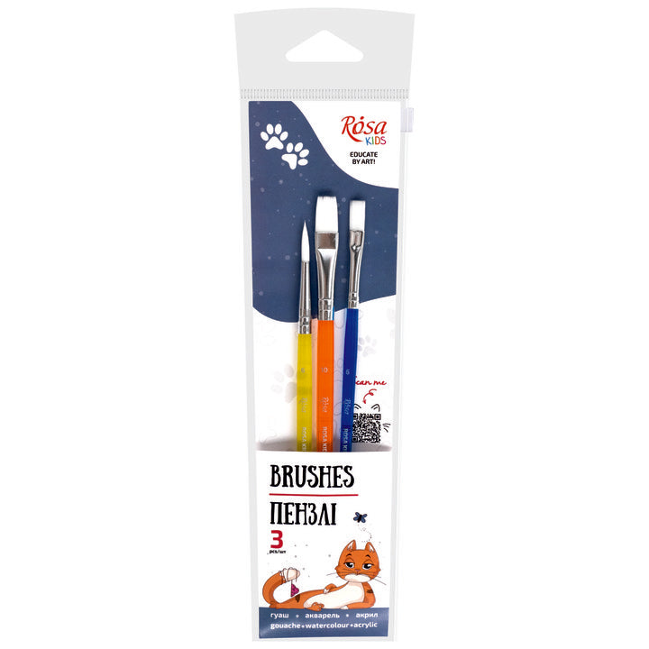 Penselenset Rosa Kids, 3 synthetische penselen