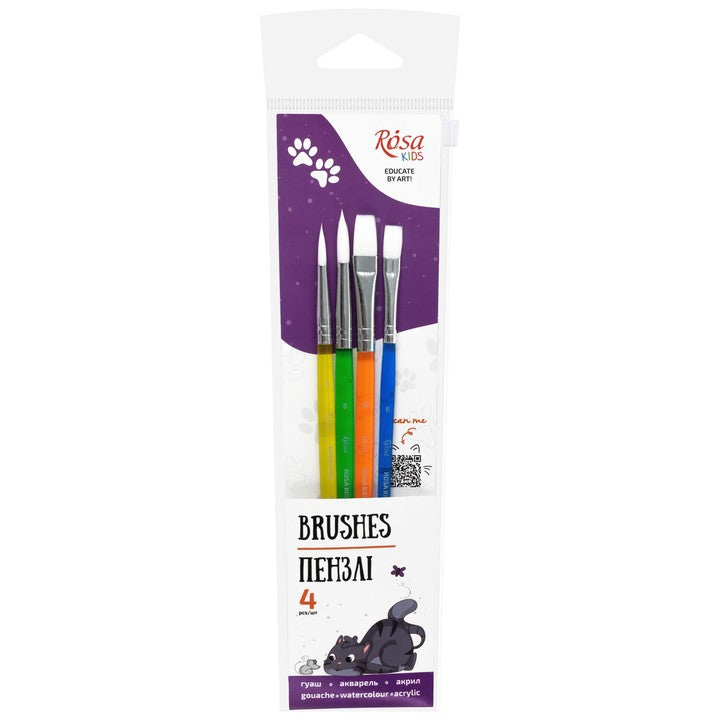Penselenset Rosa Kids, 4 synthetische penselen