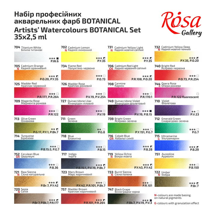ROSA Gallery Botanical aquarelverfset 35 kleuren in metalen etui – afbeelding 5