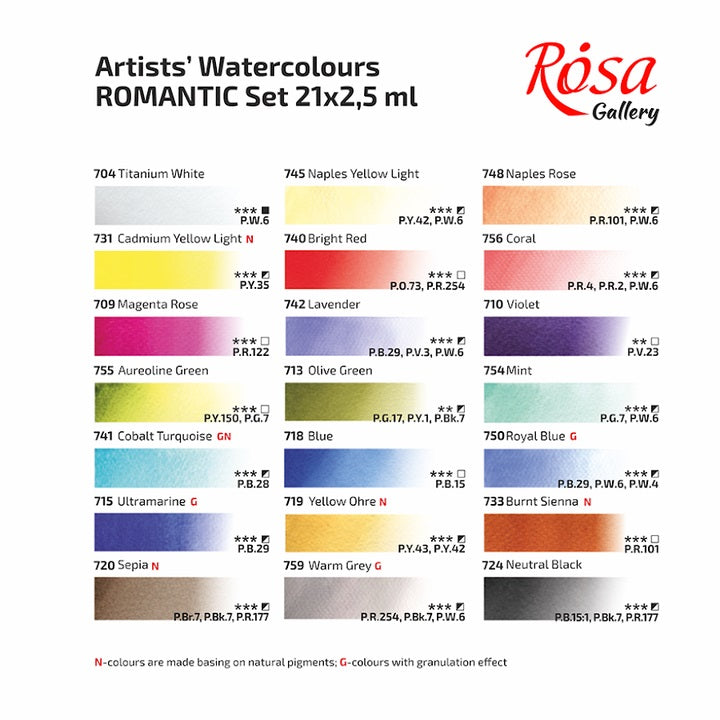 ROSA Gallery aquarelverf set Romantic 21 × 2,5 ml – afbeelding 2