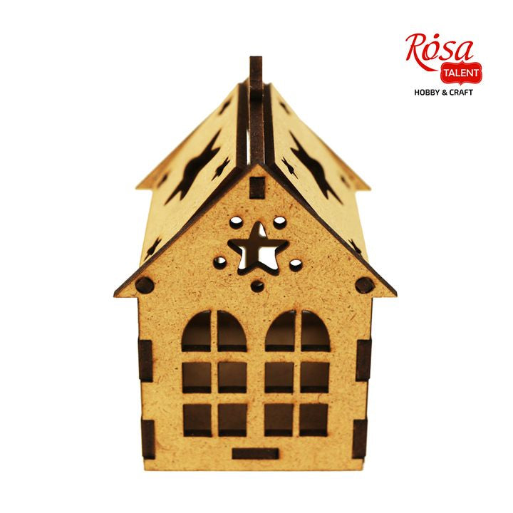 ROSA Talent decoratiebasis huisje met ster, MDF, 7 × 7 × 10 cm – afbeelding 2