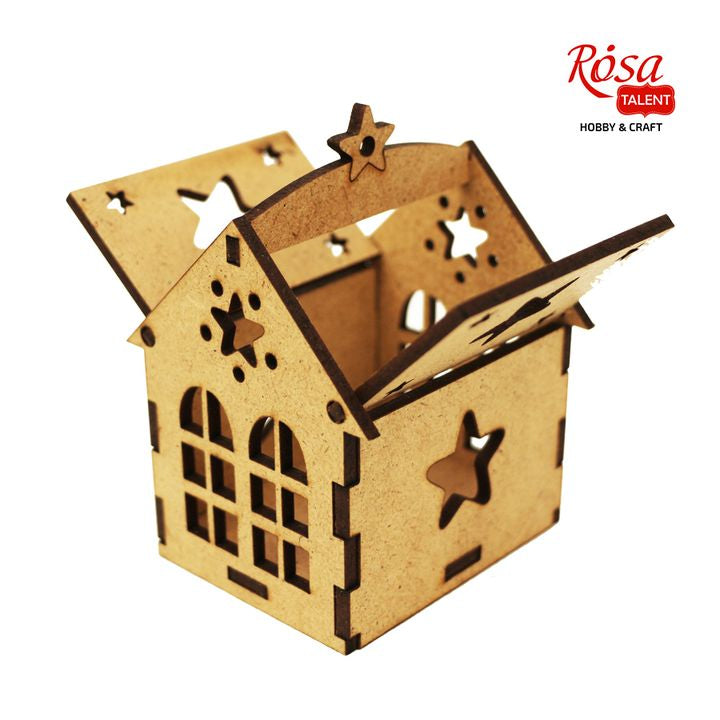 ROSA Talent decoratiebasis huisje met ster, MDF, 7 × 7 × 10 cm – afbeelding 3