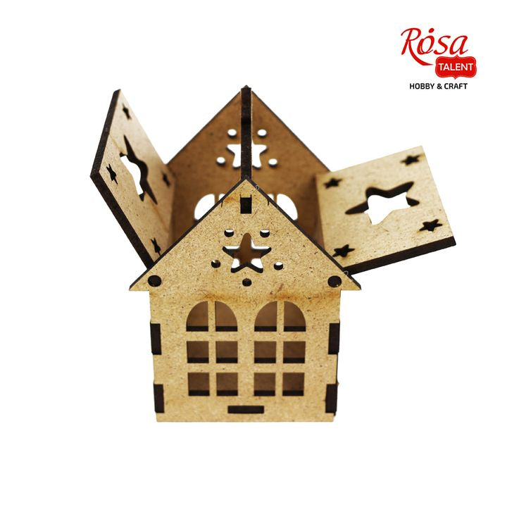 ROSA Talent decoratiebasis huisje met ster, MDF, 7 × 7 × 10 cm – afbeelding 4