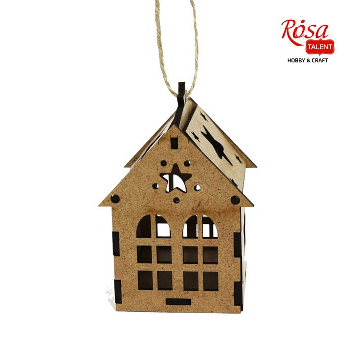 ROSA Talent decoratiebasis huisje met ster, MDF, 7 × 7 × 10 cm – afbeelding 5