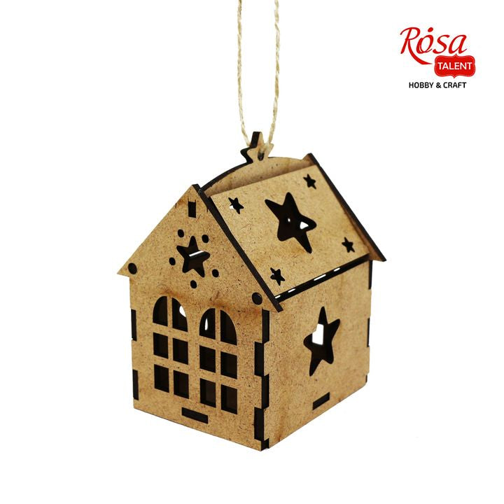 ROSA Talent decoratiebasis huisje met ster, MDF, 7 × 7 × 10 cm