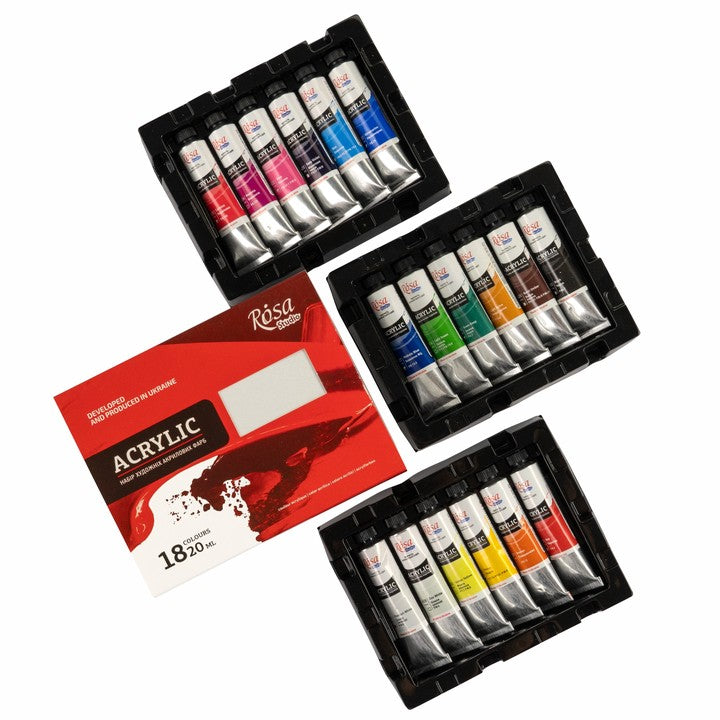 Rosa Studio acrylverfset, 18 × 20 ml