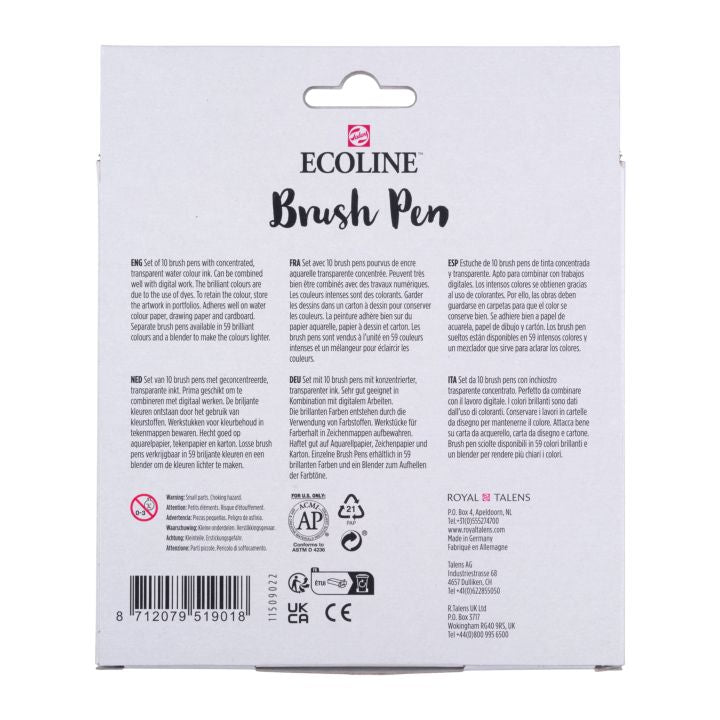 Royal Talens Ecoline Brush Pen basiskleuren, set van 10 – afbeelding 3