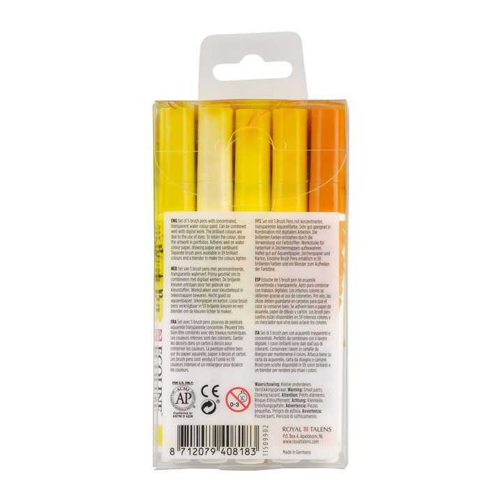 Royal Talens Ecoline Brush Pen set Yellow, 5 stuks – afbeelding 2