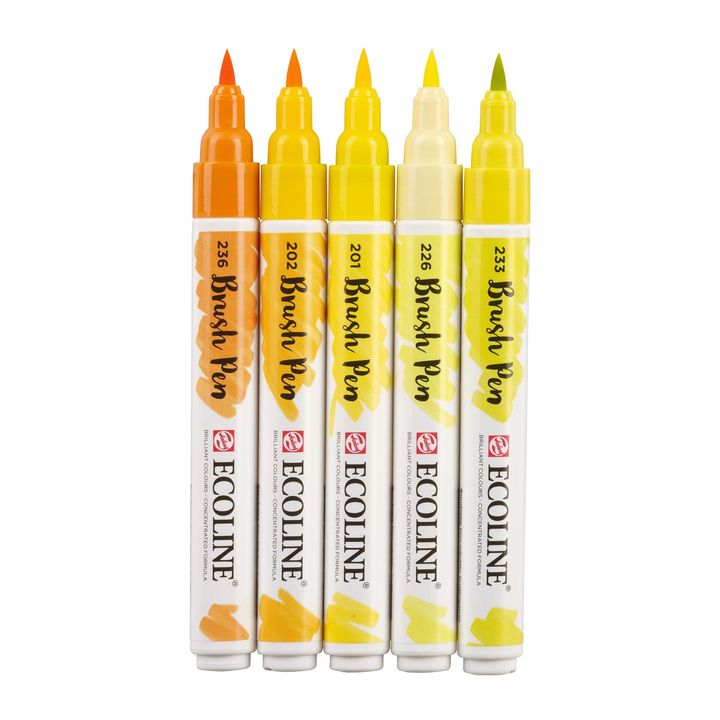 Royal Talens Ecoline Brush Pen set Yellow, 5 stuks – afbeelding 3