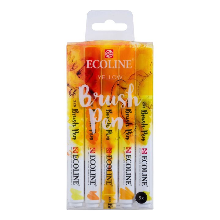 Royal Talens Ecoline Brush Pen set Yellow, 5 stuks