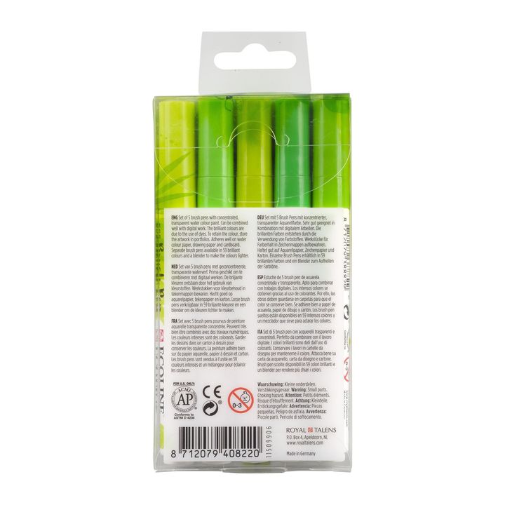 Royal Talens Ecoline Brush Pen set Green, 5 stuks – afbeelding 2