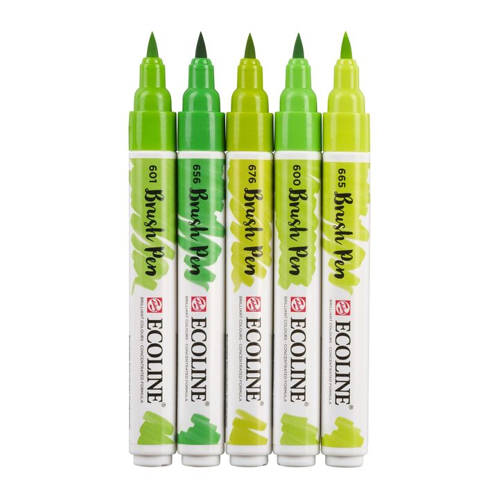 Royal Talens Ecoline Brush Pen set Green, 5 stuks – afbeelding 3