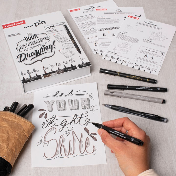 UNI PIN Starter Case cadeauset 9-delig – fineliners en brushpennen – afbeelding 2