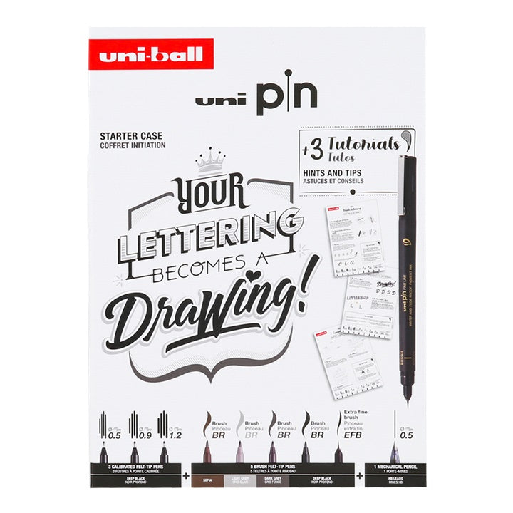 UNI PIN Starter Case cadeauset 9-delig – fineliners en brushpennen