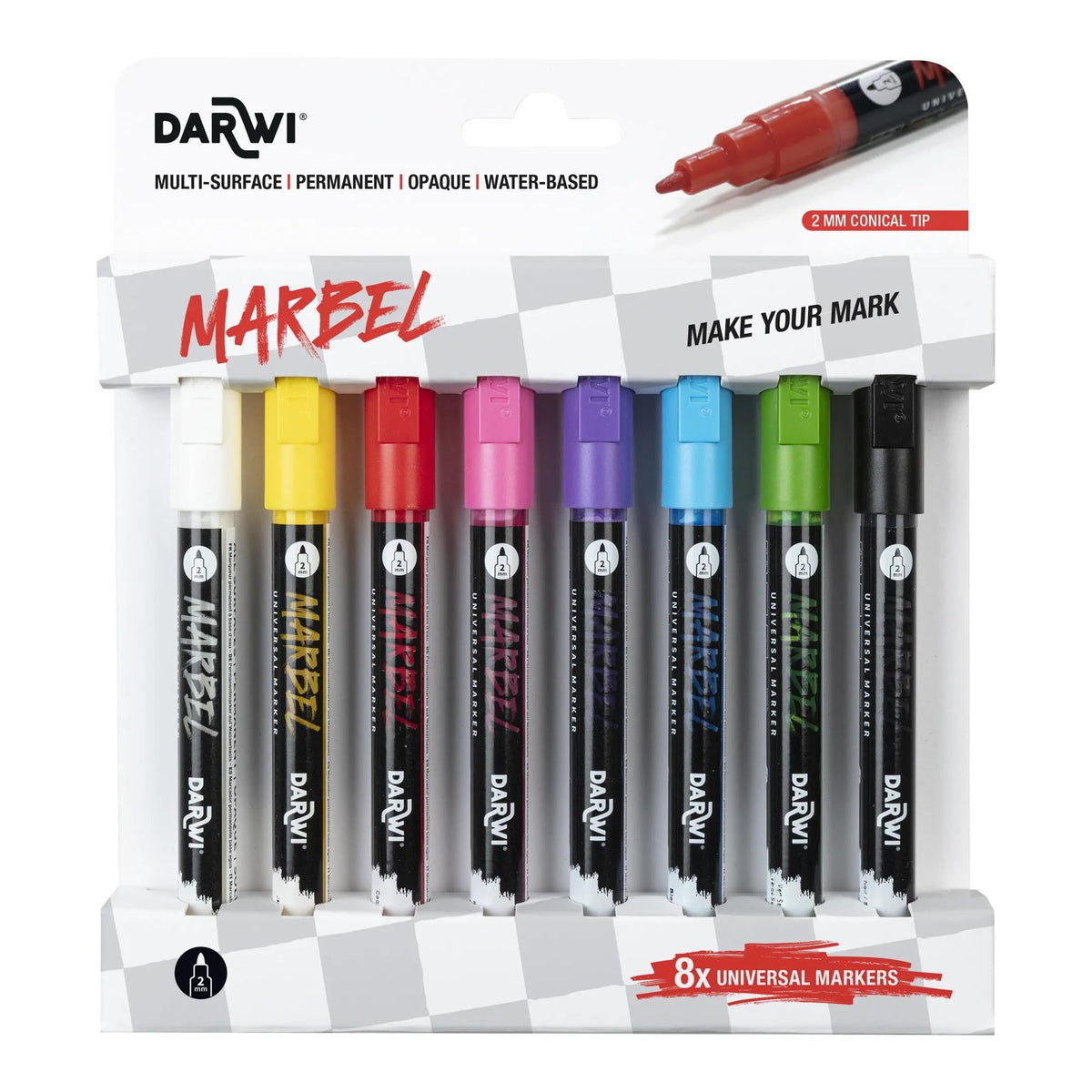 Acrylmarkers Darwi Marbel 2 mm, set Bright