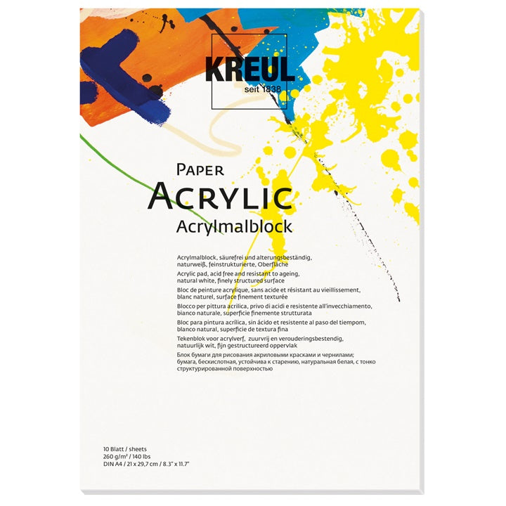 KREUL blok acrylpapier, 10 vel – 260 g/m², A4 en A3