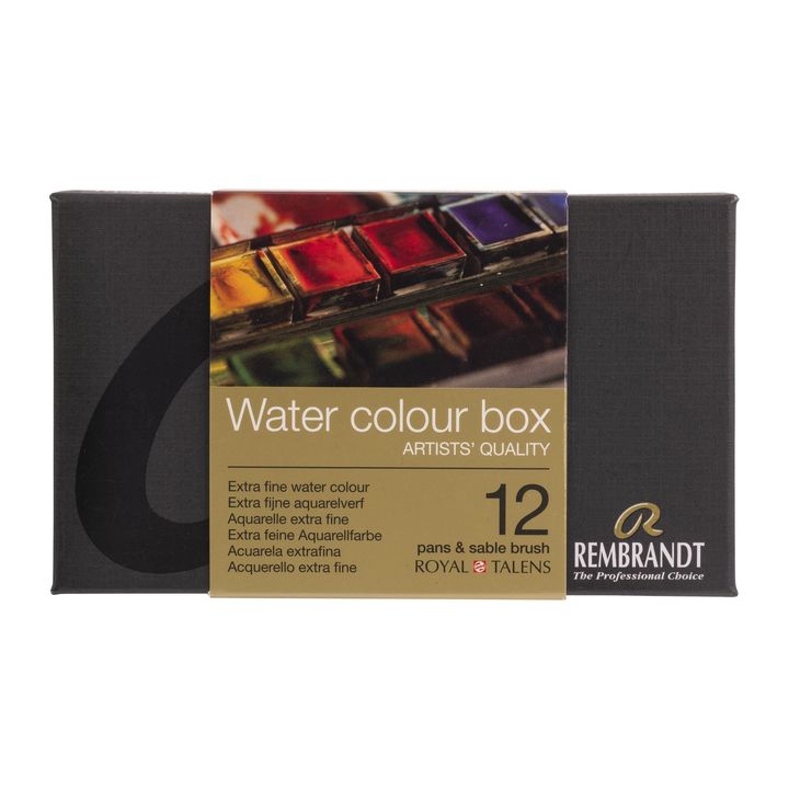 Rembrandt aquarelverf in napjes, metalen kist met penseel – afbeelding 2