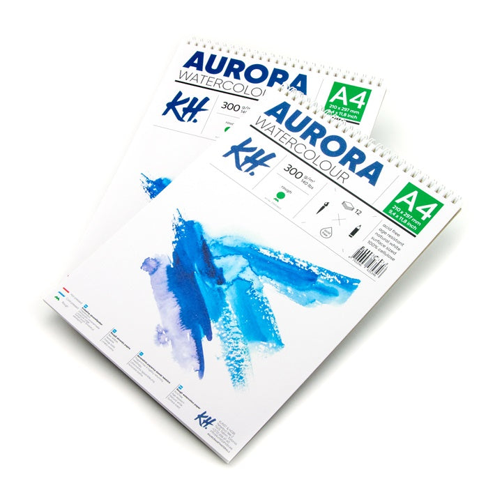 AURORA aquarelblok Rough met spiraal – 12 vel, 300 g/m²