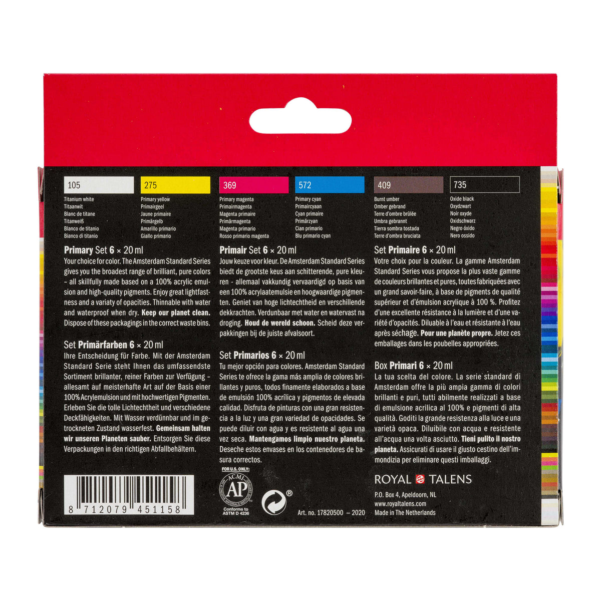 Amsterdam Standard Series acrylverf primaire set 6 × 20 ml