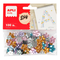 APLI decoratiesteentjes van acryl, 100 stuks – Bloemen