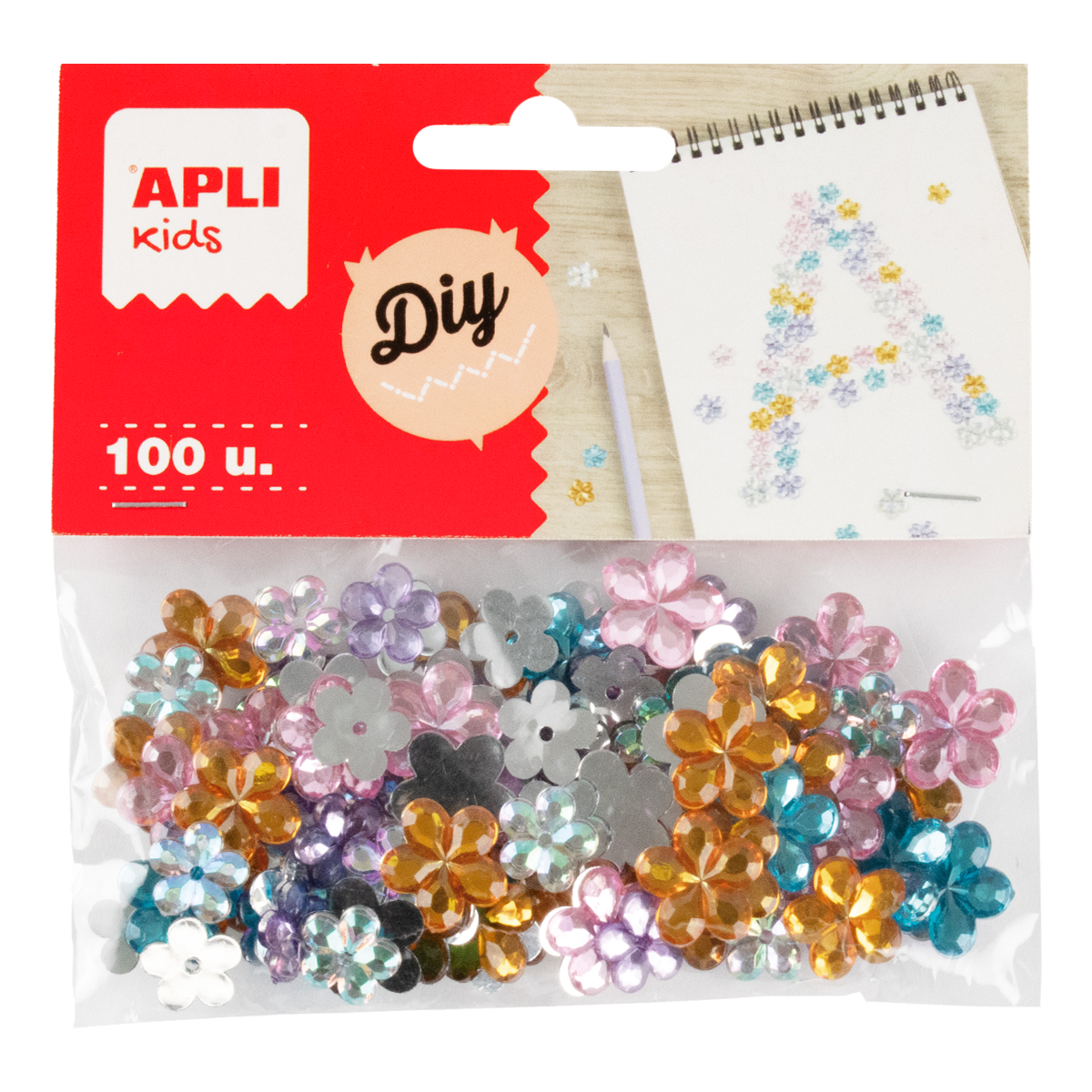 APLI decoratiesteentjes van acryl, 100 stuks – Bloemen