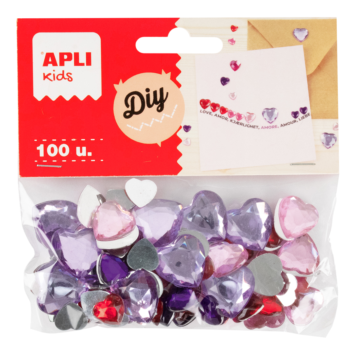 APLI decoratiesteentjes van acryl, 100 stuks – Hartjes