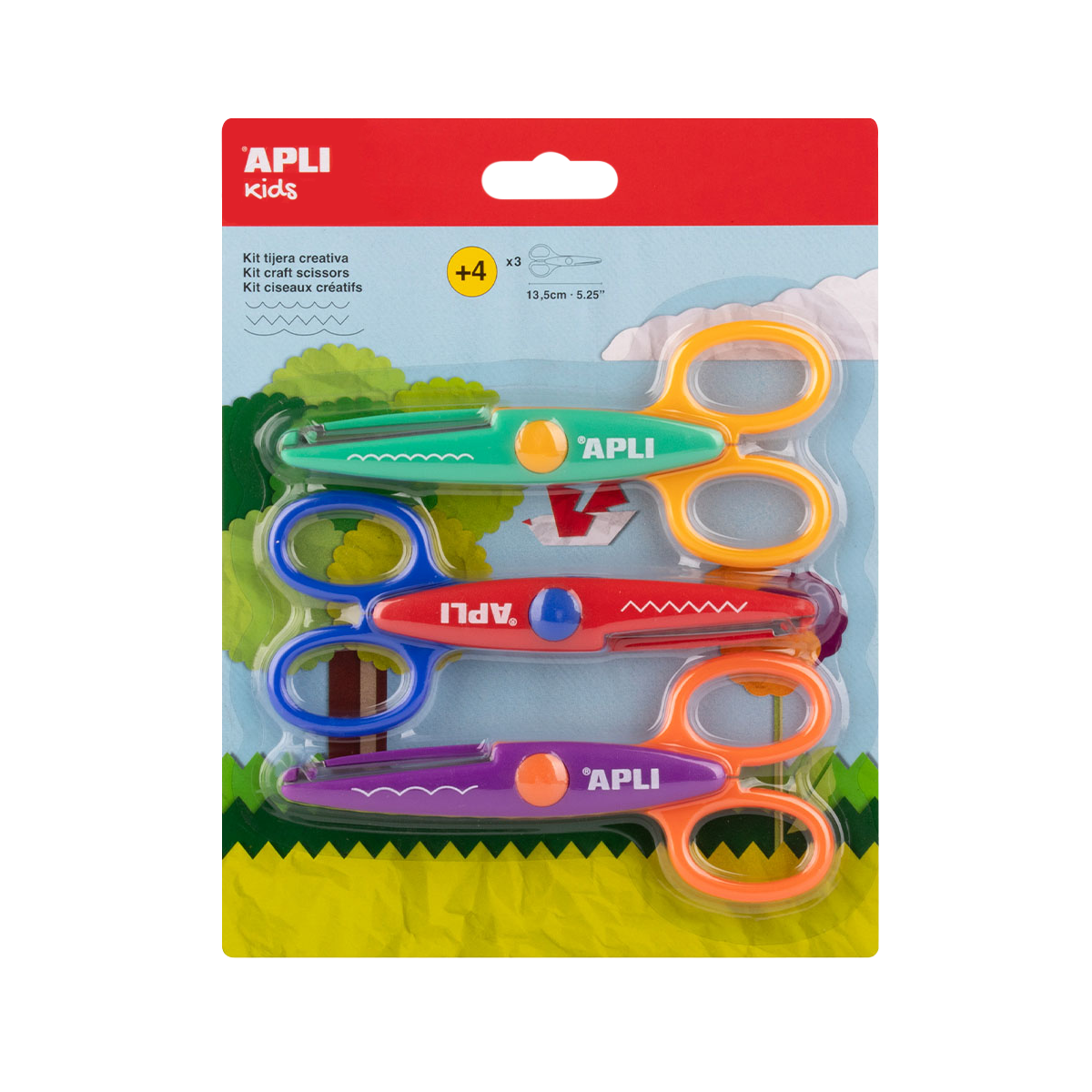 APLI figuurschaar 13,5 cm met ronde punt, symmetrisch – Set van 3 stuks