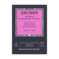 Aquarelblok Arches warmgeperst (HP) 300 g/m², 12 vel, A5–A3