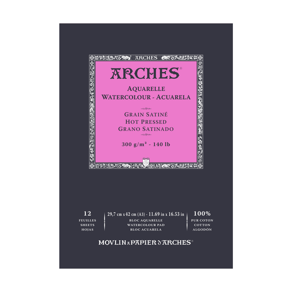 Aquarelblok Arches warmgeperst (HP) 300 g/m², 12 vel, A5–A3