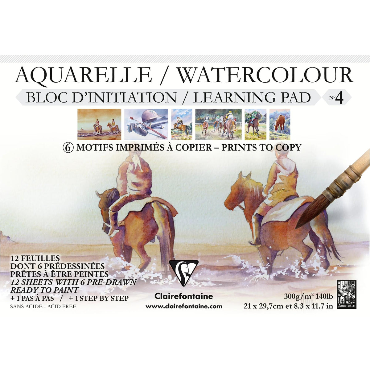 Aquarelblok Clairefontaine Initiation CP nr. 4 A4 300 g/m², 12 vel