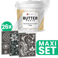 ARTMiE BUTTER Relief Paste + Set of Stencils for Painting, FOLK ART Motif, 26 pcs