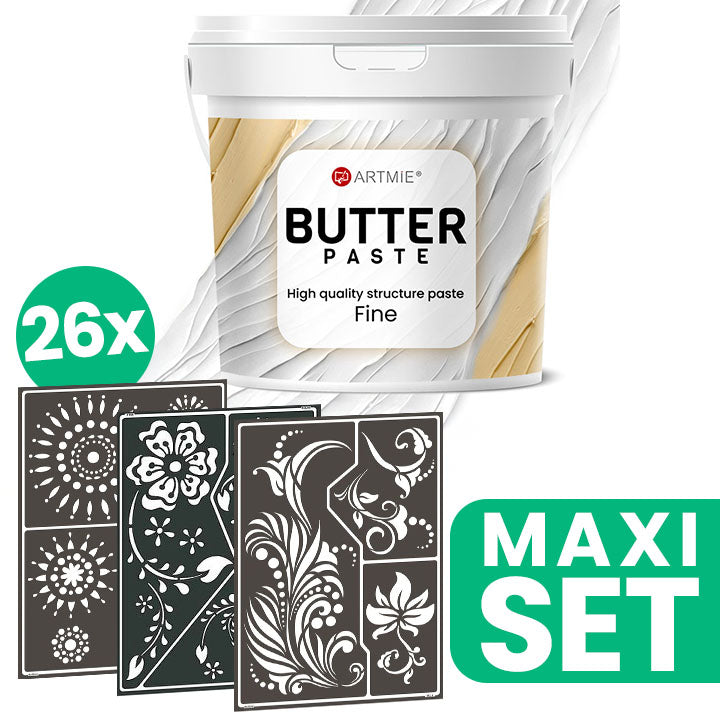 ARTMiE BUTTER Relief Paste + Set of Stencils for Painting, FOLK ART Motif, 26 pcs