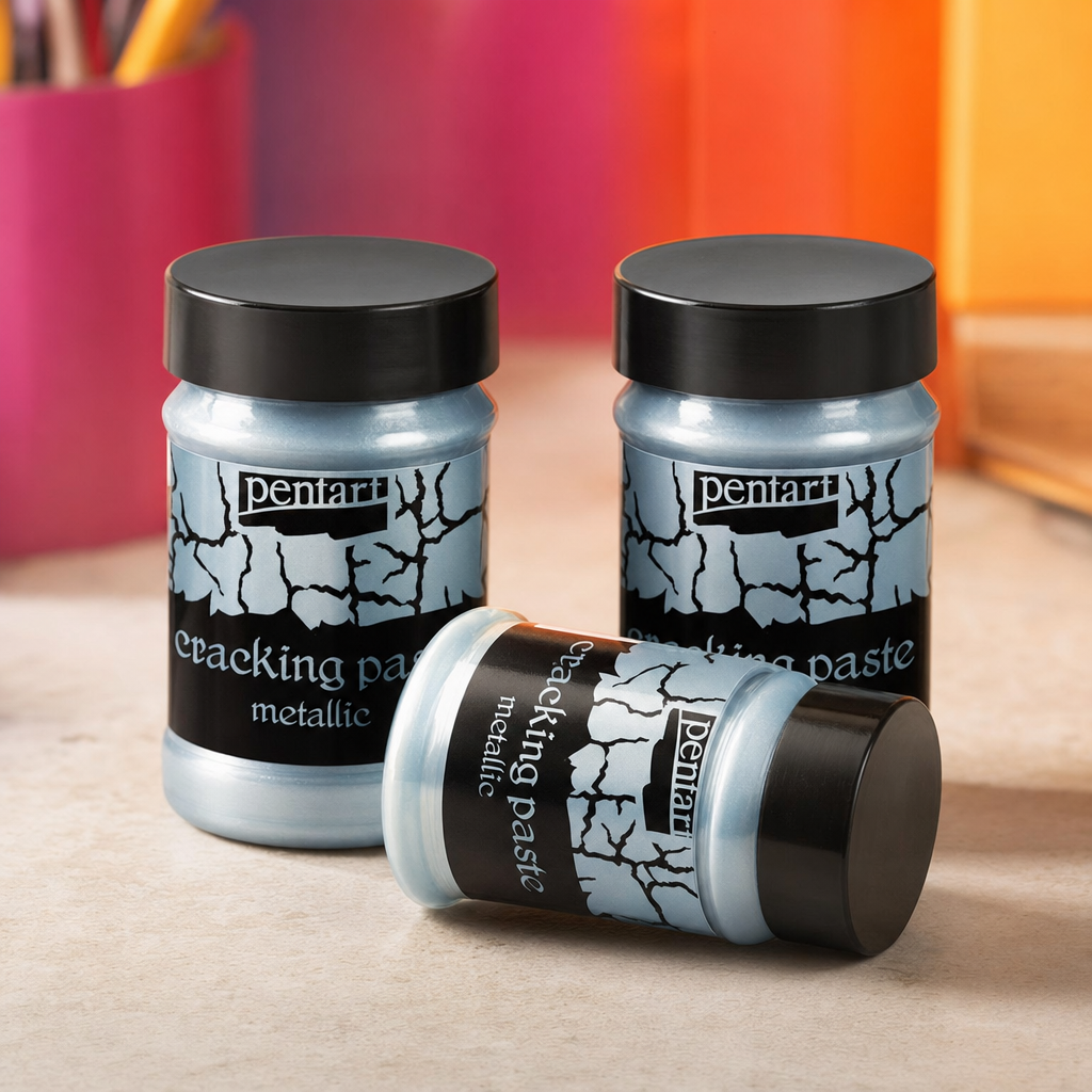 Craquelépasta metallic Pentart, zilverblauw, 3 × 100 ml