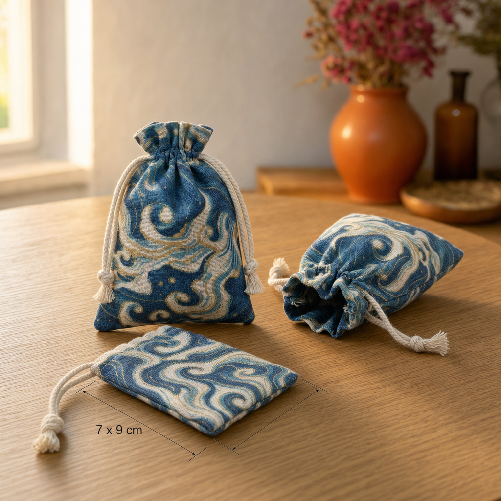 Cadeauzakjes met golfpatroon, linnenlook, 7 × 9 cm, set van 3