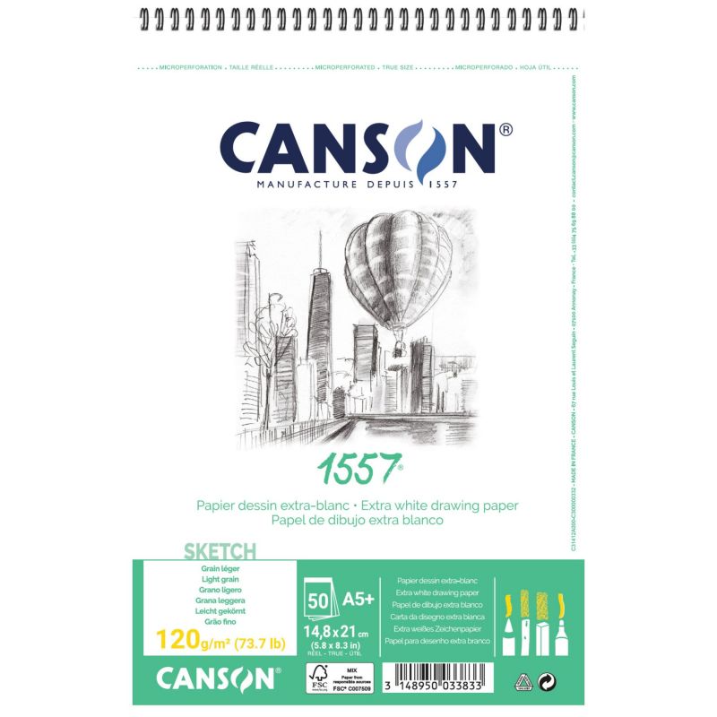 Canson 1557 schetsblok A5, 120 g/m², 30 vellen, spiraalgebonden