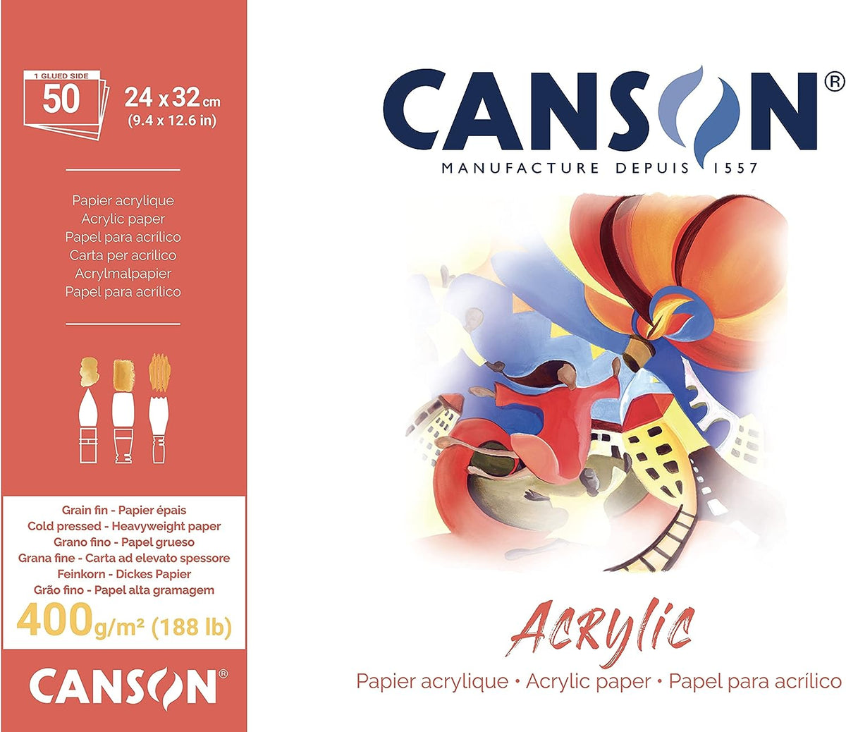 Canson blok acrylpapier Natural White 24 × 32 cm, 400 g/m², 50 vel