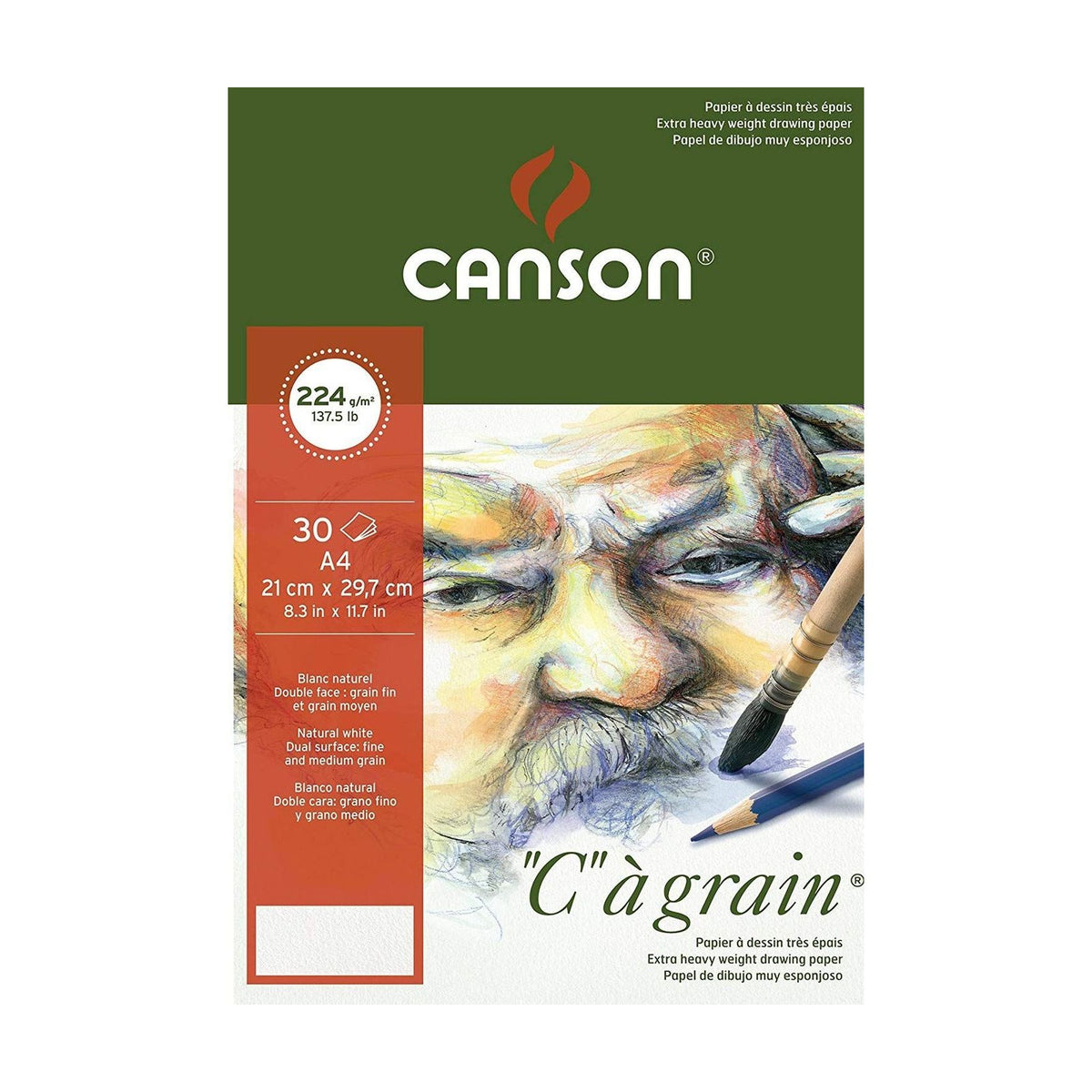 Canson C à grain tekenblok A4 – 224 g/m², 30 vel