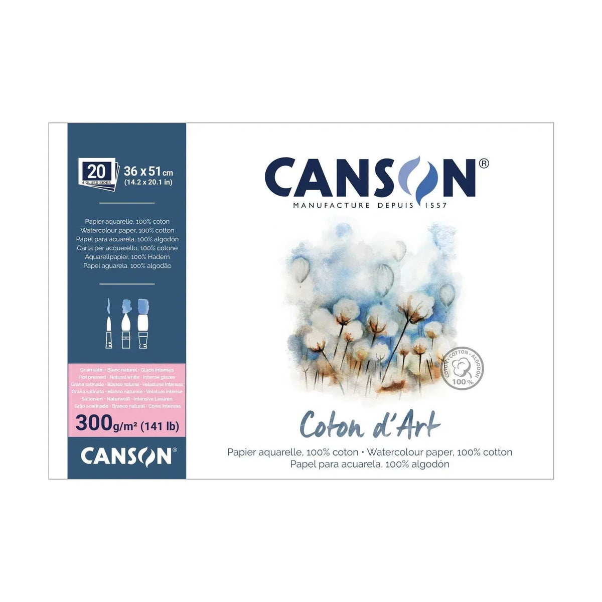 Canson Coton d'Art aquarelblok HP 300 g/m², 36 × 51 cm, 20 vel