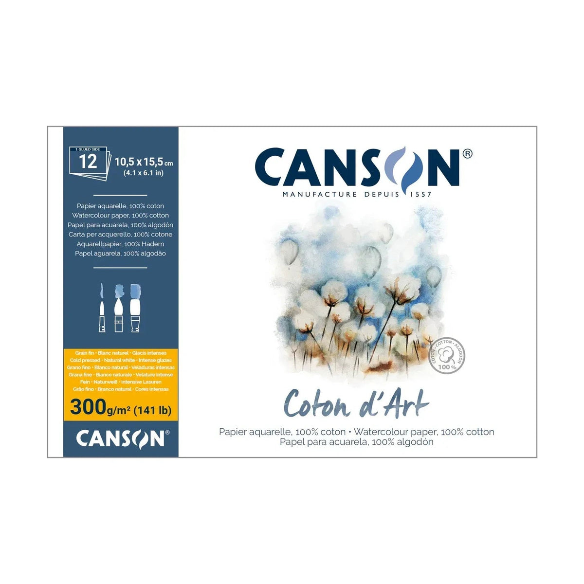 Canson Coton d'Art aquarelblok koudgeperst 10,5 × 15,5 cm, 12 vel