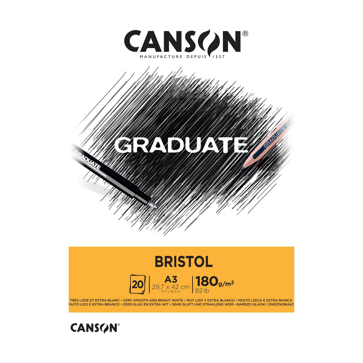 Canson Graduate Bristol tekenblok A3 – 180 g/m², 20 vel