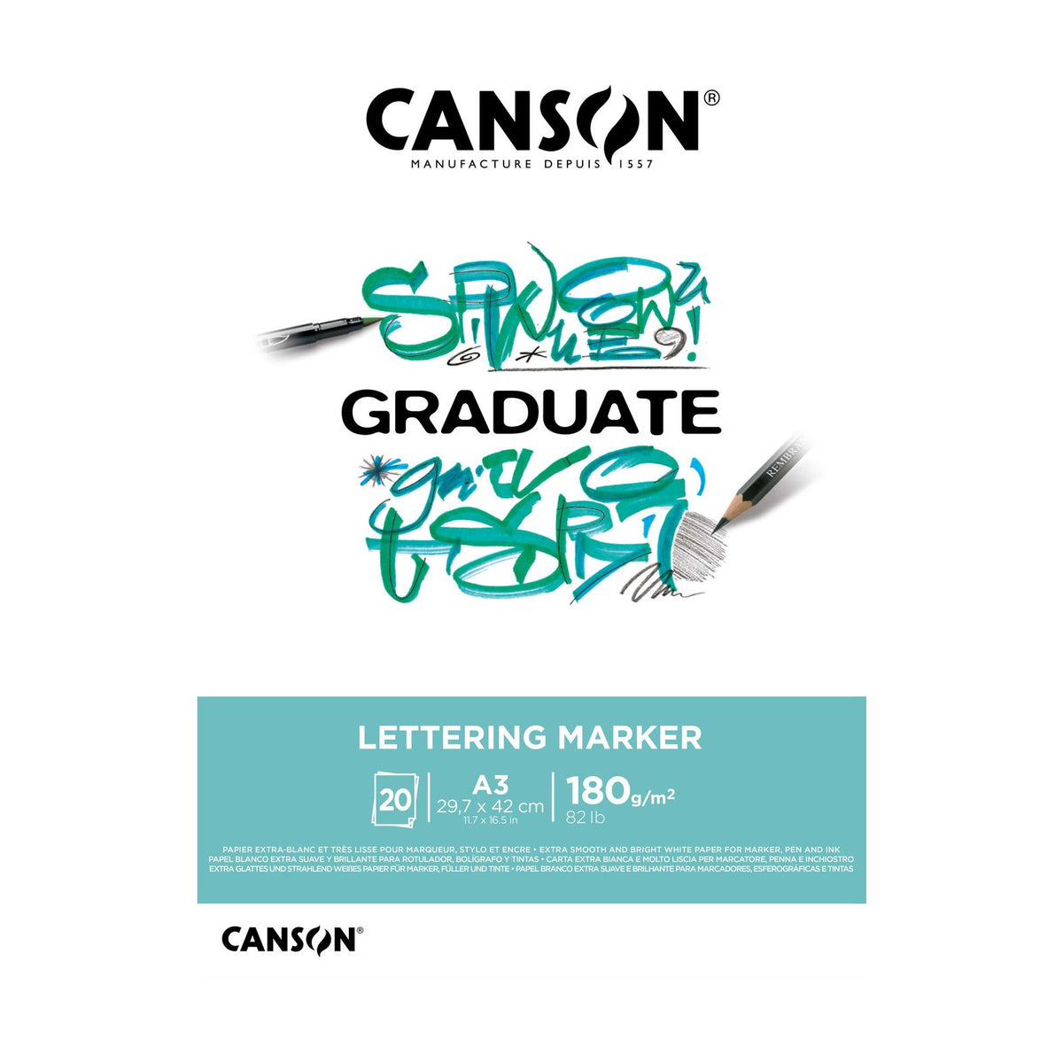 Canson Graduate Lettering Marker blok A3, 180 g/m², 20 vel