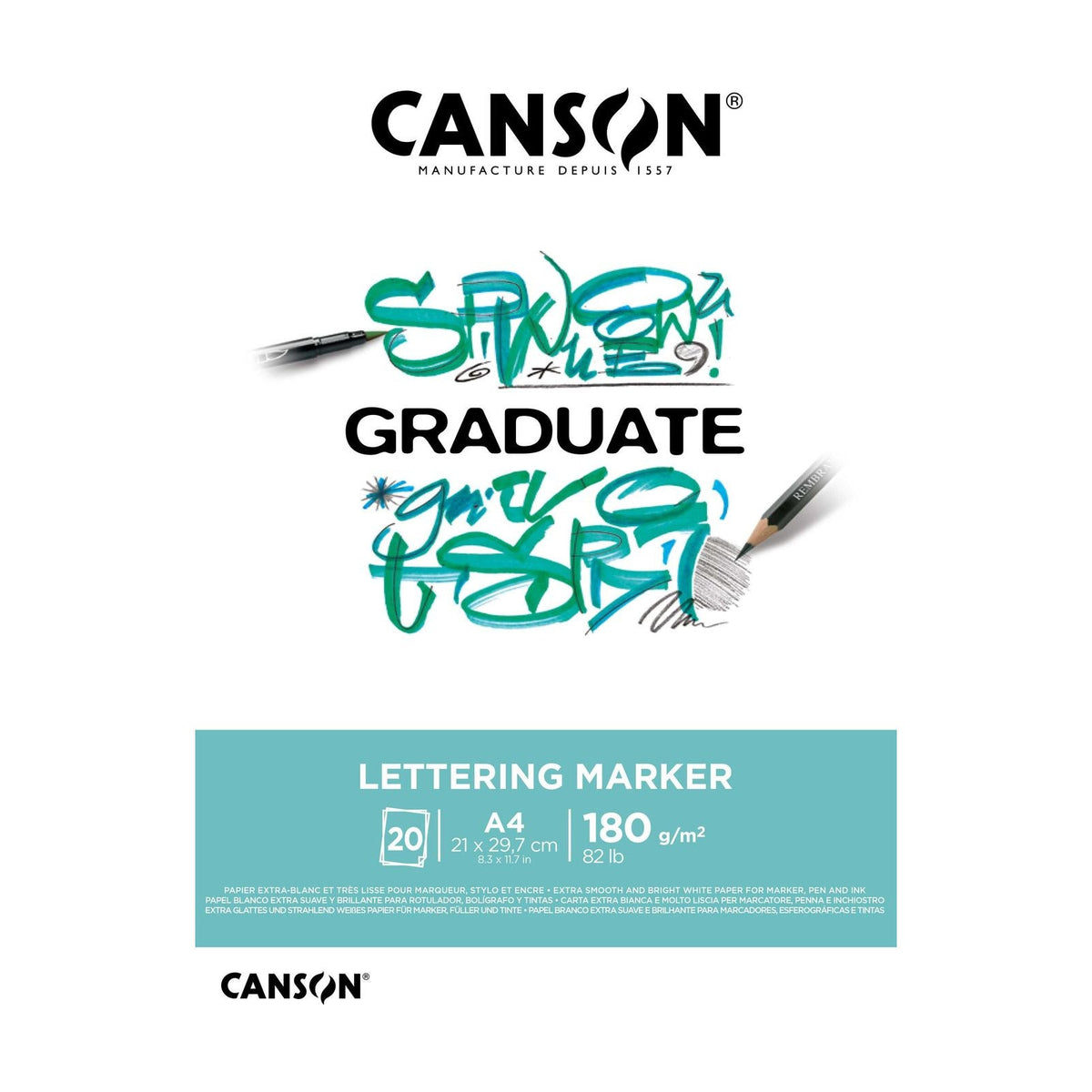 Canson Graduate Lettering Marker blok voor handlettering A4, 180 g/m², 20 vel