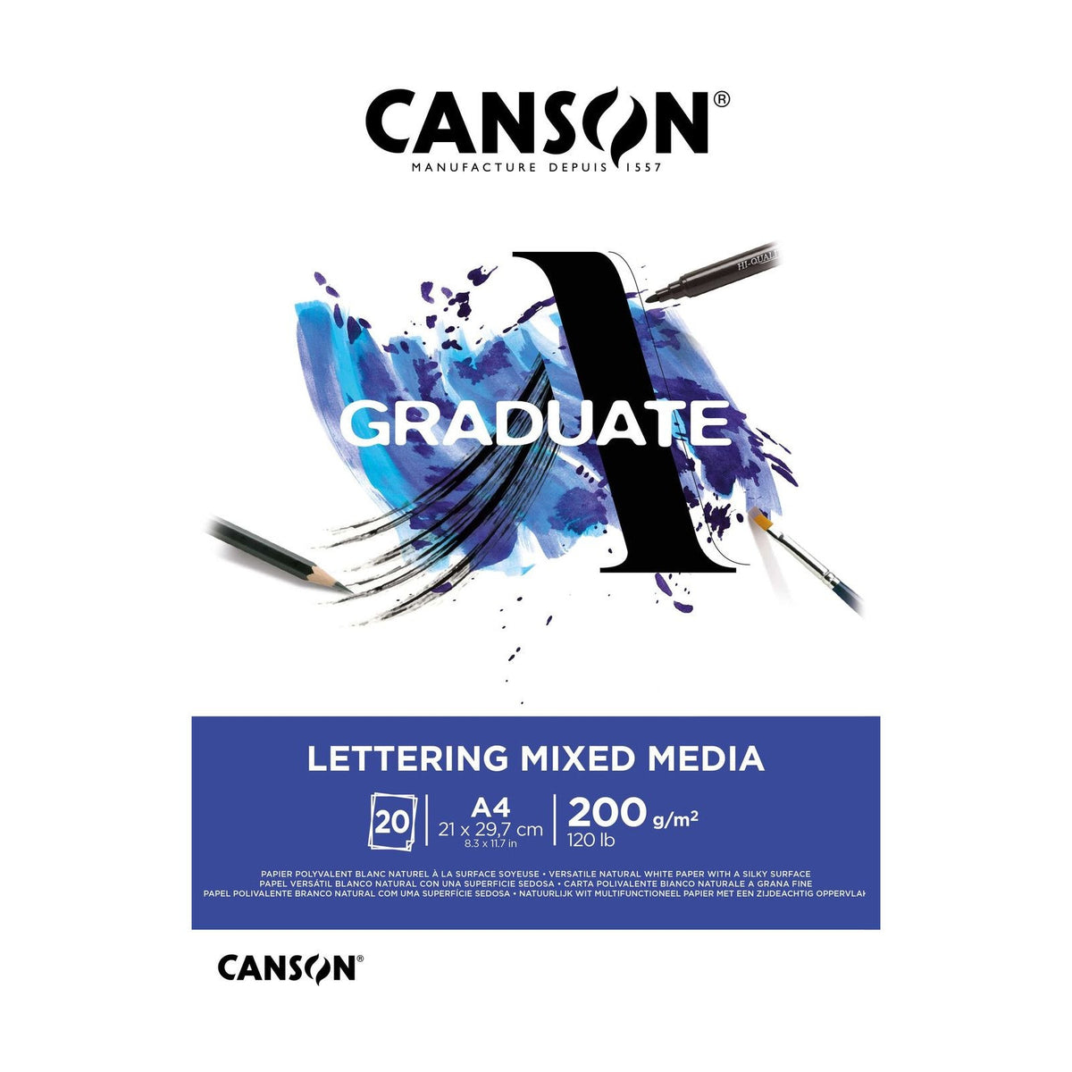 Canson Graduate Lettering mixed-mediablok – 200 g/m², 20 vel