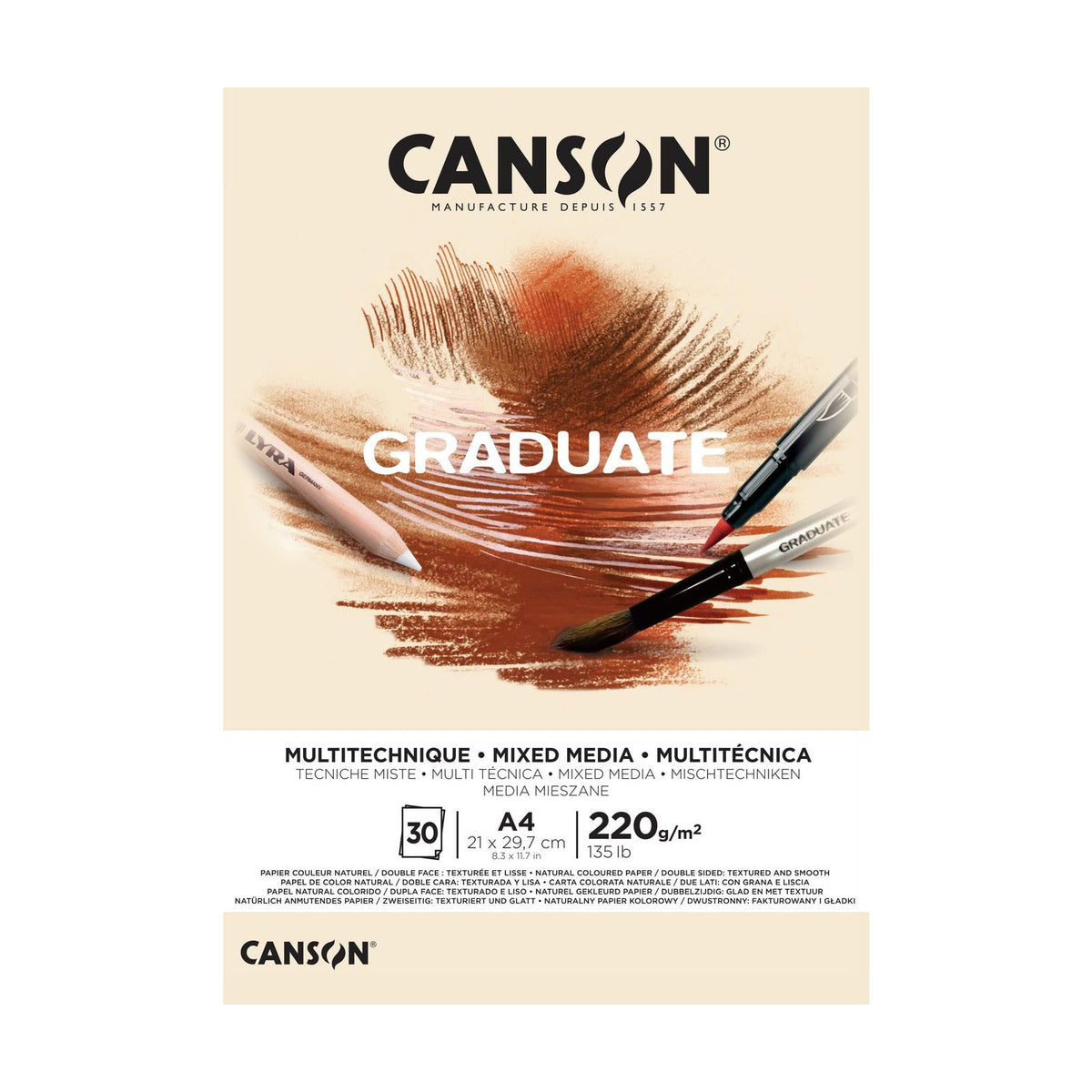 Canson Graduate mixed-mediablok Natural A4 – 220 g/m², 30 vel