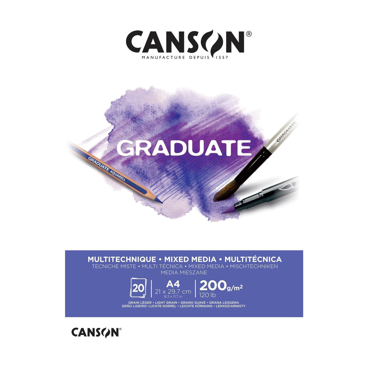 Canson Graduate mixed-mediablok wit A4 – 200 g/m², 20 vel