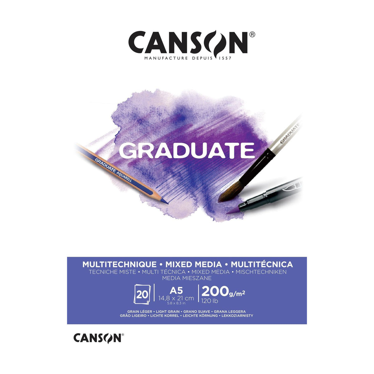 Canson Graduate mixed-mediablok wit A5 – 200 g/m², 20 vel