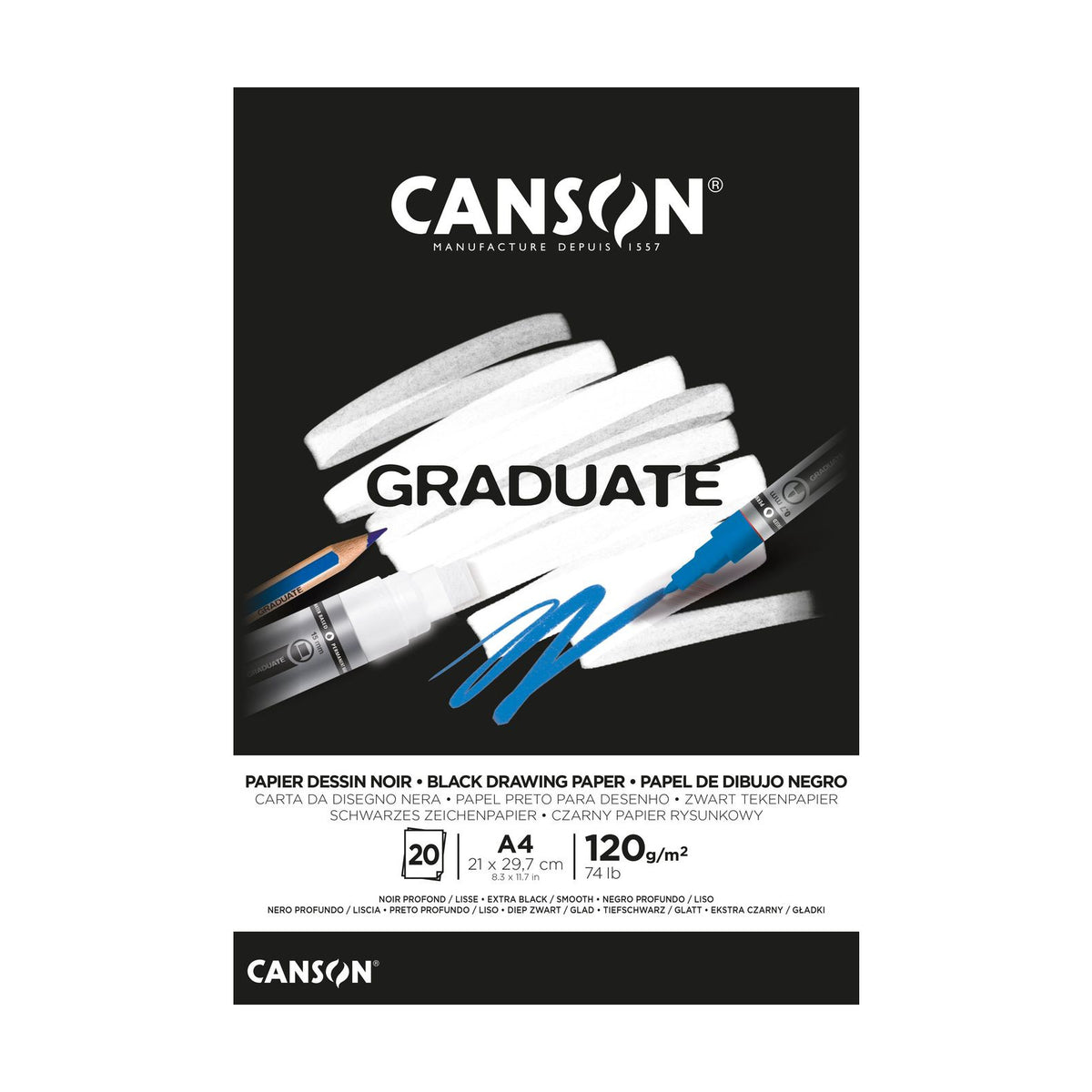 Canson Graduate schetsblok zwart A4 – 120 g/m², 20 vel