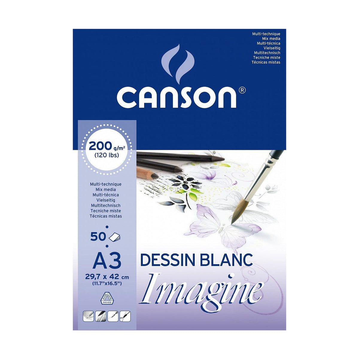 Canson Imagine mixed-mediablok A3, 200 g/m², 50 vel