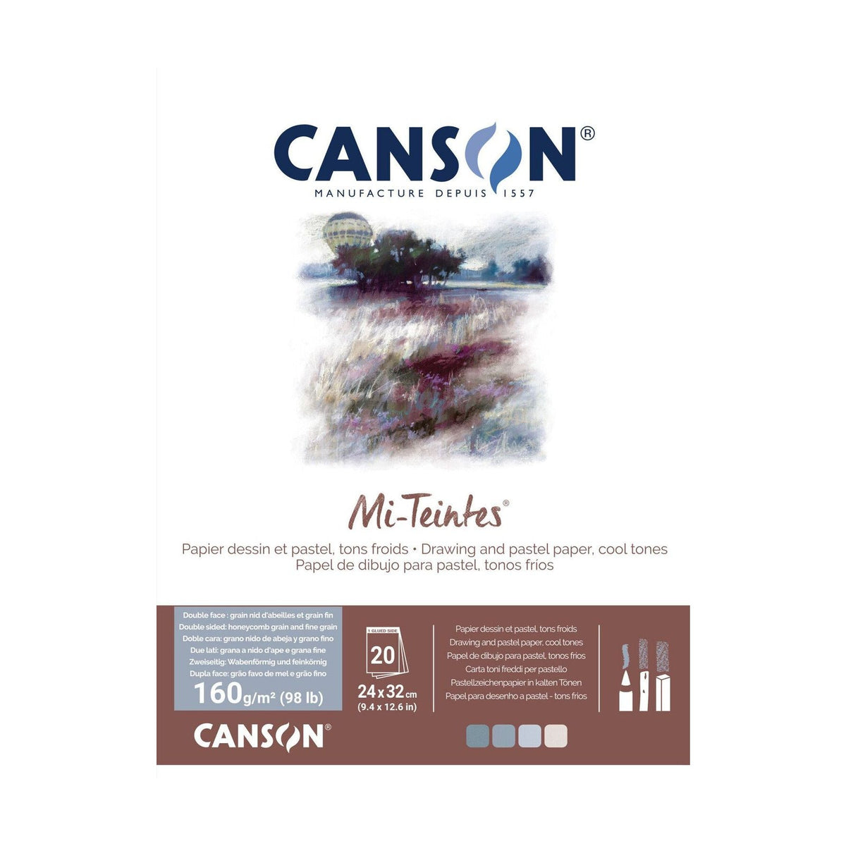 CANSON Mi-Teintes Pastel Pad 160 gsm 24 x 32 cm - 20 sheets, Grey and Blue