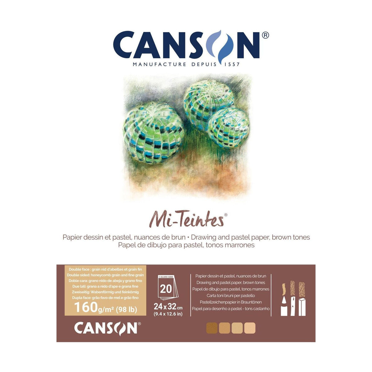 Canson Mi-Teintes pastelblok Earth 24 × 32 cm – 160 g/m², 20 vel